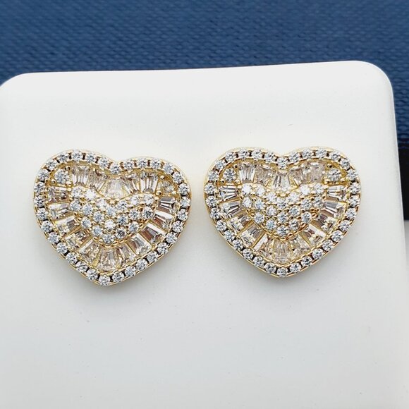 "14K Gold Plated Cubic Zircon Earrings, EVBRS555 - Picture 1 of 10